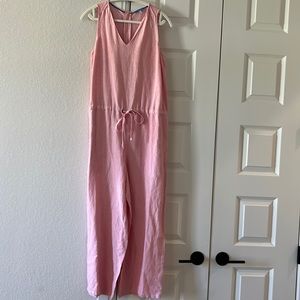 Pink and white linen stripe jumpsuit